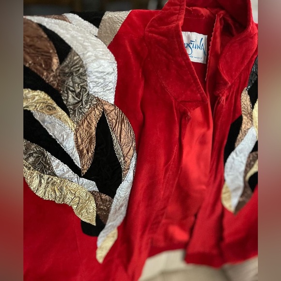 Vintage Augustina Suede and Leather Wearable Art Bomber Jacket - Size Medium - Picture 4 of 12